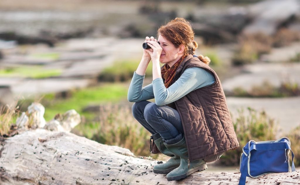 Mid Adult Woman Watching Environment With Monocular