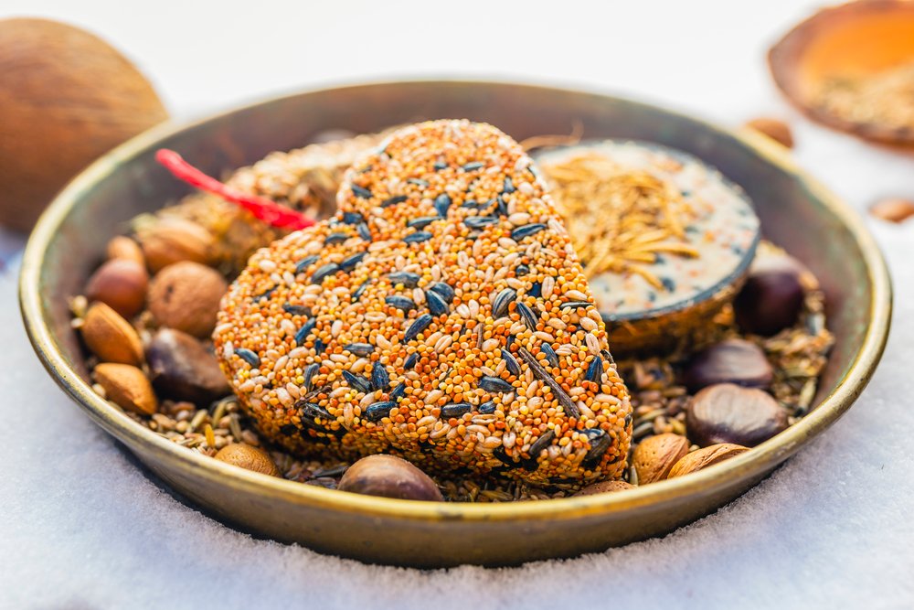 Bird food in the shape of hearts