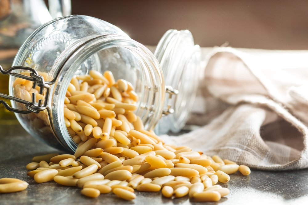 Mason jar with pine nuts