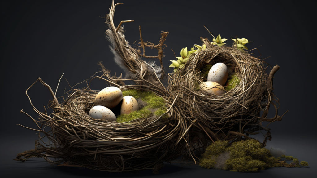 A variety of bird nests found in British habitats