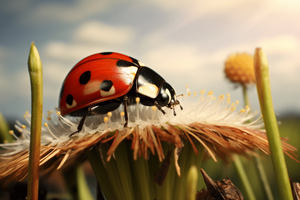 Closeup of a ladybug on a plant