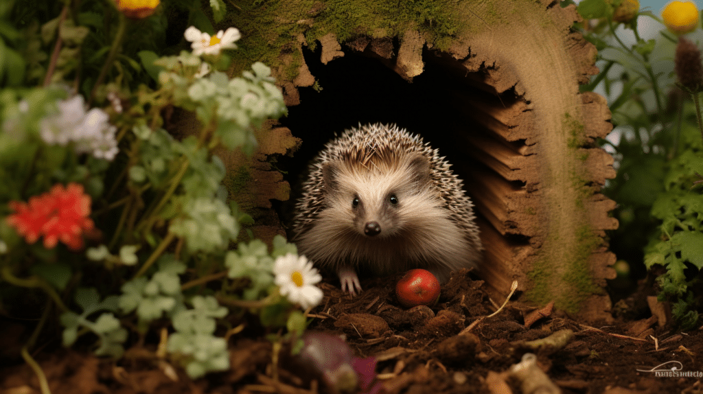 A hedgehog under shelter